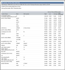 a sample File System Service Time Summary report